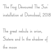 'The Frog Devoured The Sun' installation at Domobaal, 2018 The great nebula in orion, Sisters and In the shadow of the moon (photo by Andy Keate)